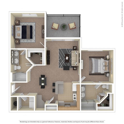Floor plan for 2 beds, 2 baths, 1150 sqft